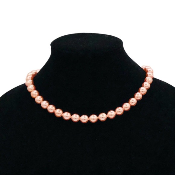 Vintage Pink Pearl Necklace Hand Knotted Sterling Silver 925 Clasp 18 Inches